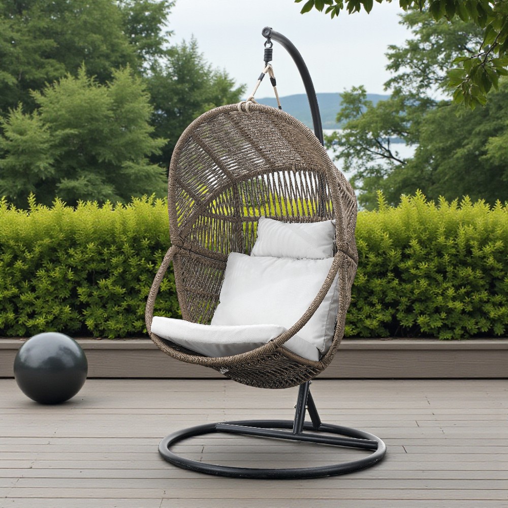 Columpio Walter tejido de polyrattan y cojin blanco