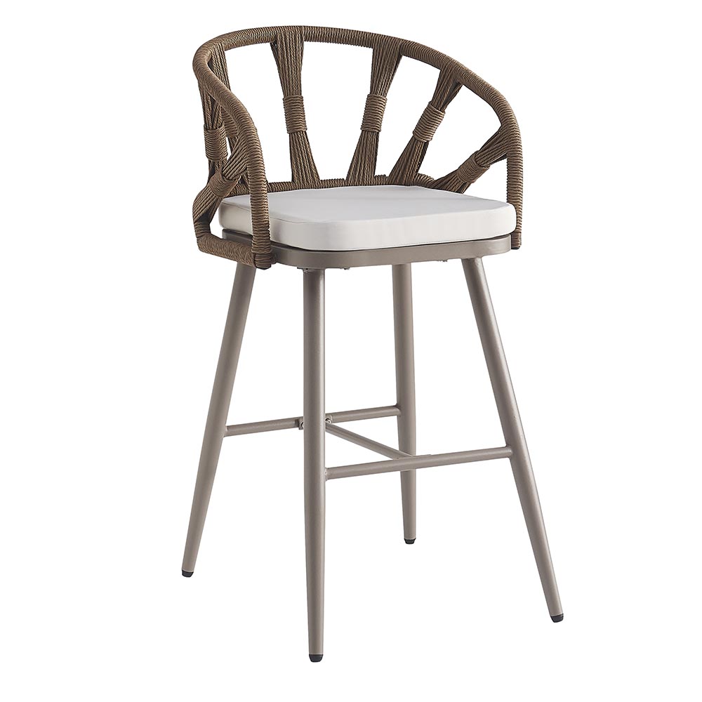 Taburete con respaldar de acero y detalle polyrattan