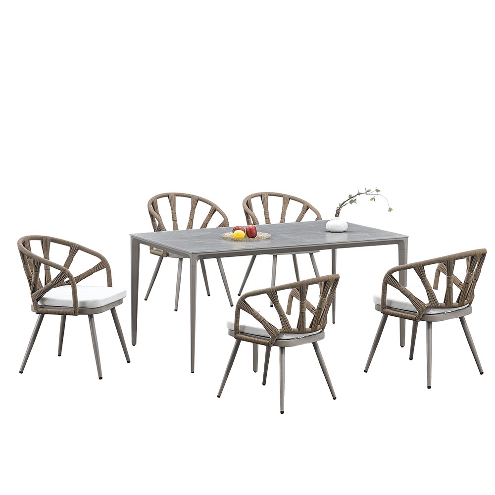 Set comedor rectangular de exterior 6P Jake gris/blanco