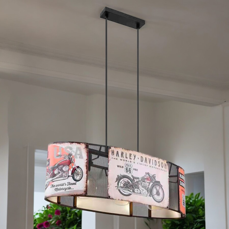 Lámpara colgante 3xE27 pantalla print Harley