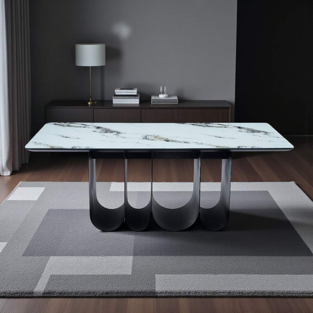 Mesa comedor rectangular 200x90 Movy top vidrio base negra