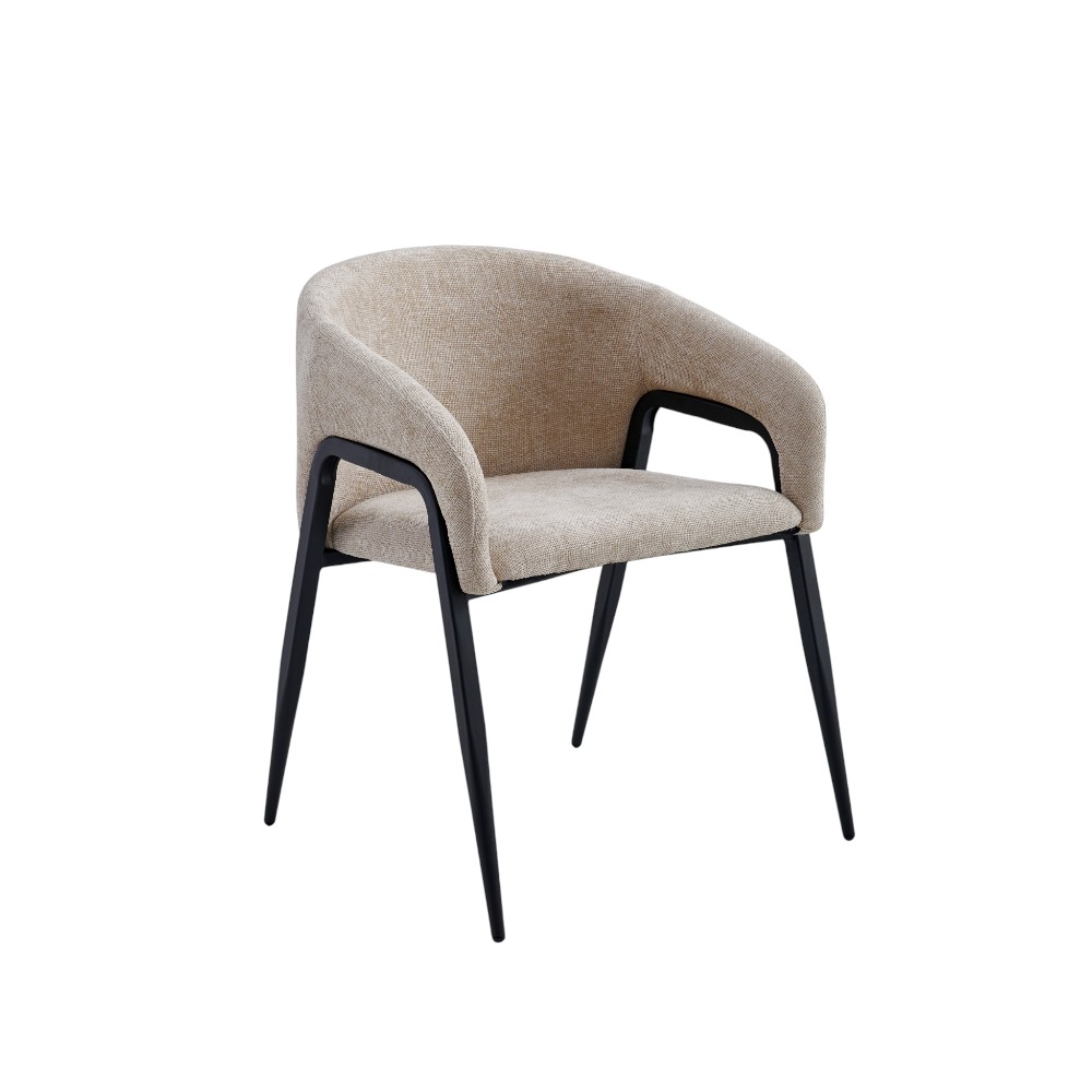 Silla de comedor con brazos Kamil de tapiz beige