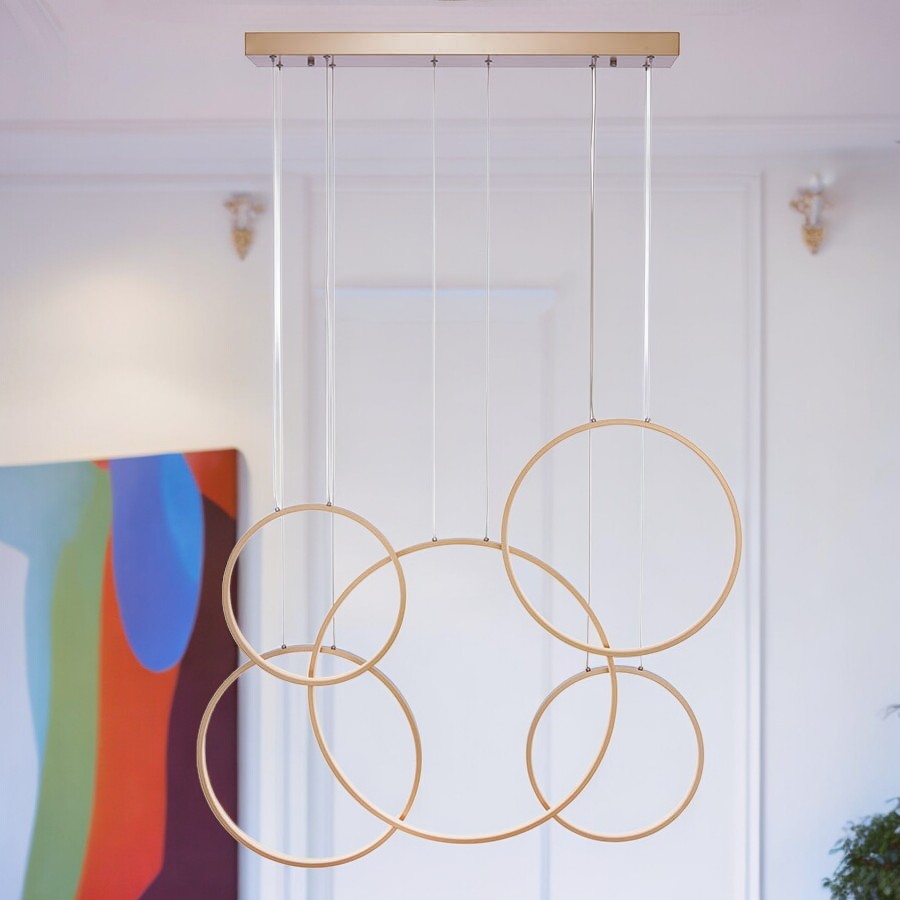 Lámpara LED colgante Circles gold con luz cálida 100W