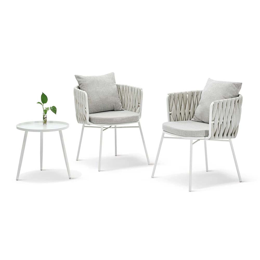 Set de exterior Dana de polyrattan gris estructura blanca