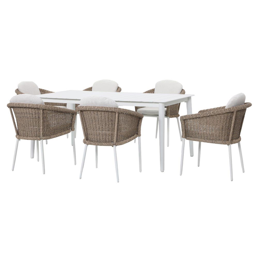 Set comedor de exterior rectangular 179x96 Nexa blanco