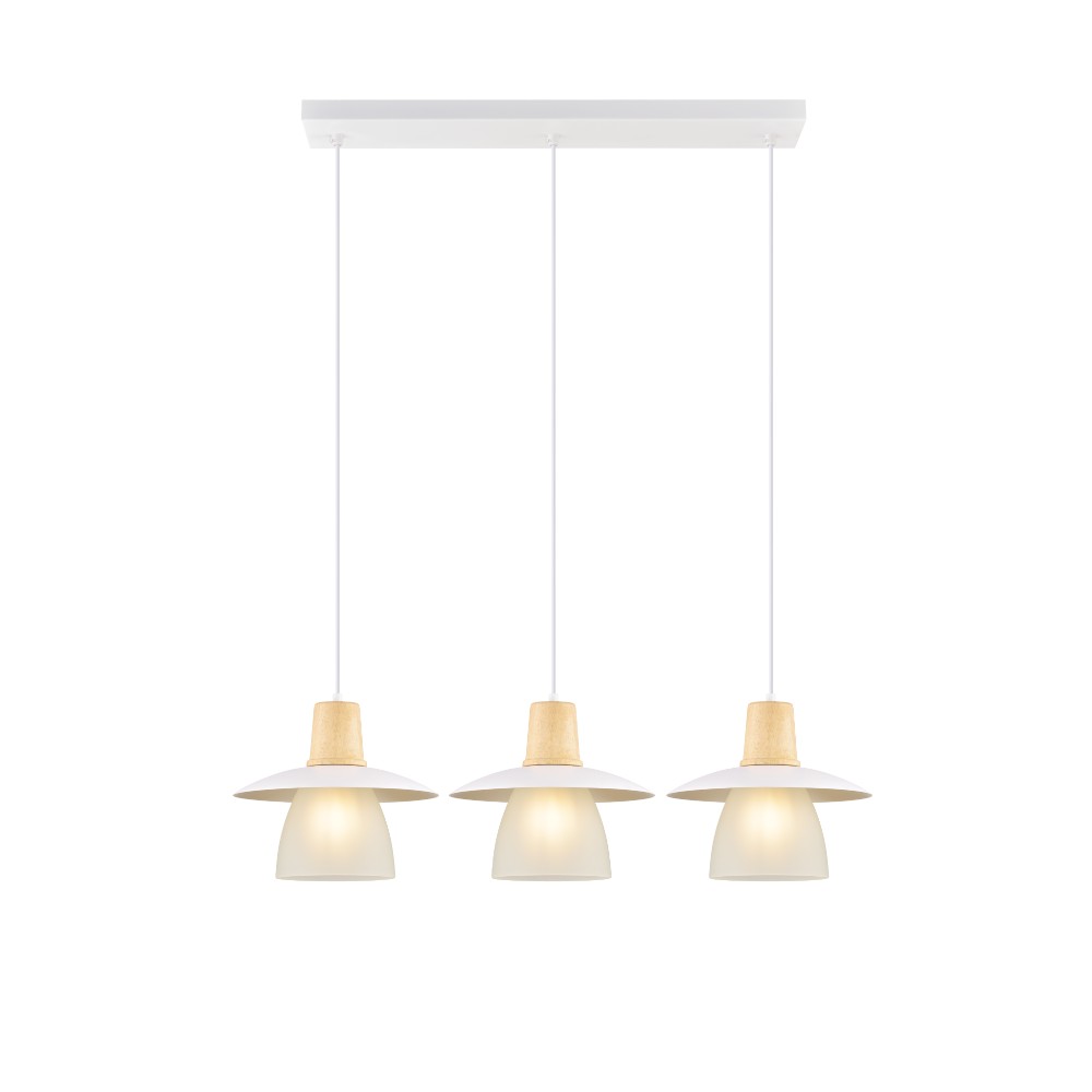 Lámpara colgante Gump metal blanco/madera 3 luces