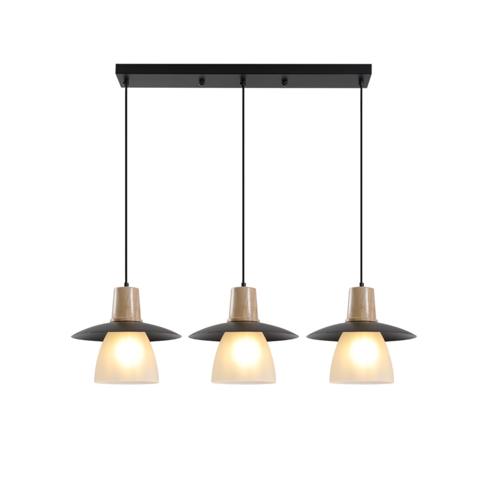 Lámpara colgante Gump metal negro/madera 3 luces