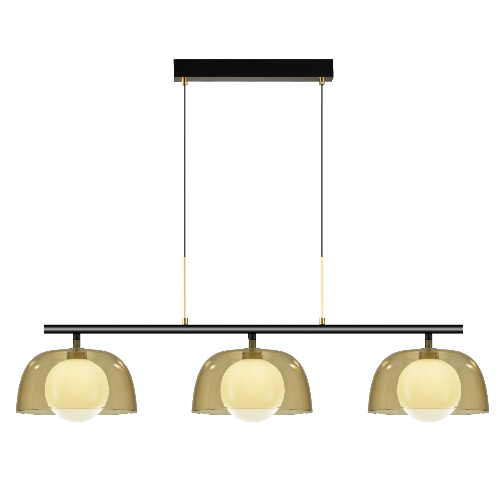 Lámpara colgante Ivonny negro/dorado vidrio ámbar 3 luces