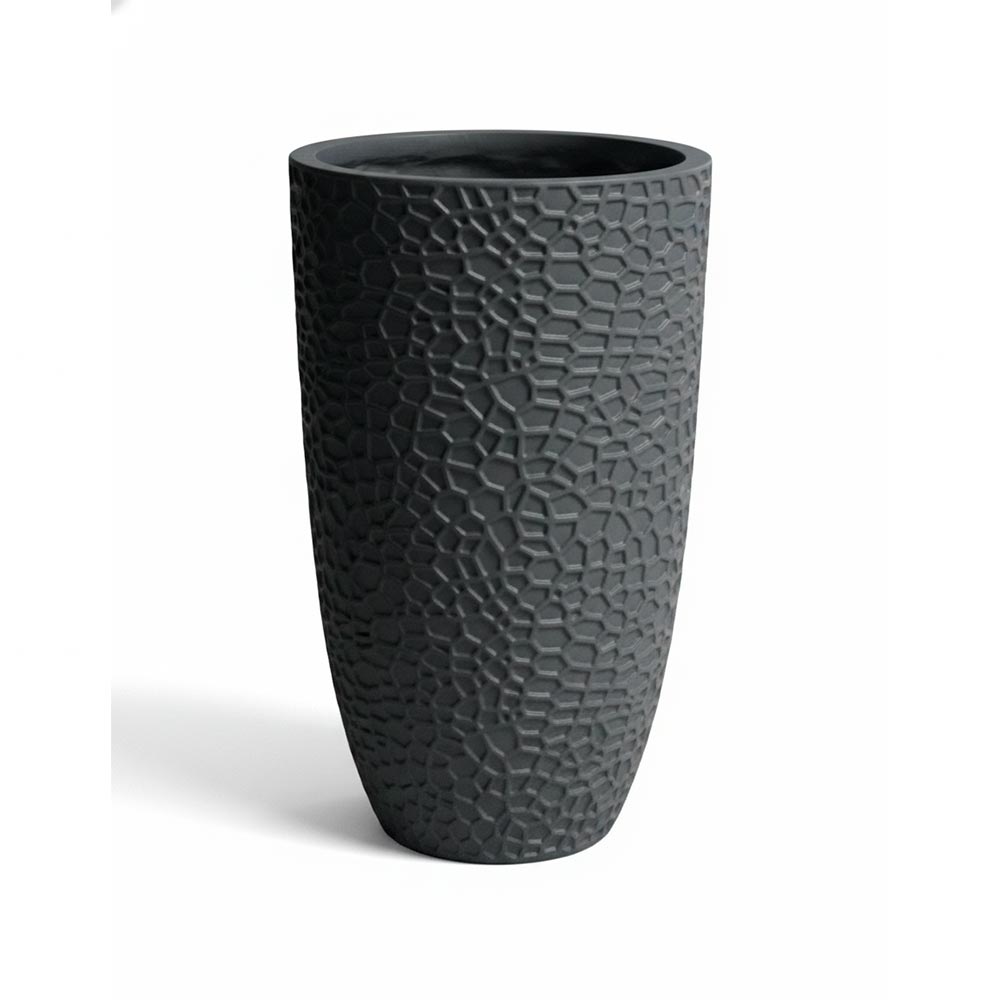 Macetero Rock de fibra mineral gris tipo escama 30x58cm