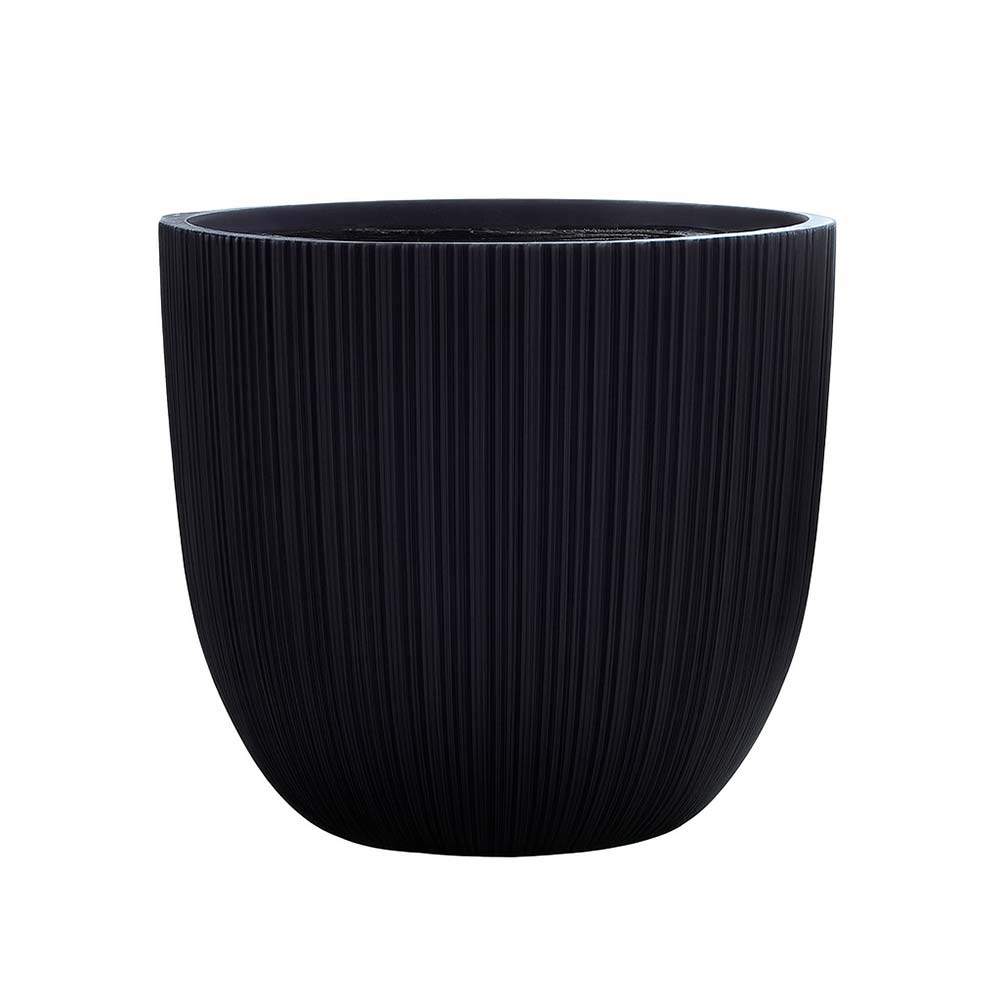 Macetero Seren de fibra mineral negro con lineas 28x26cm
