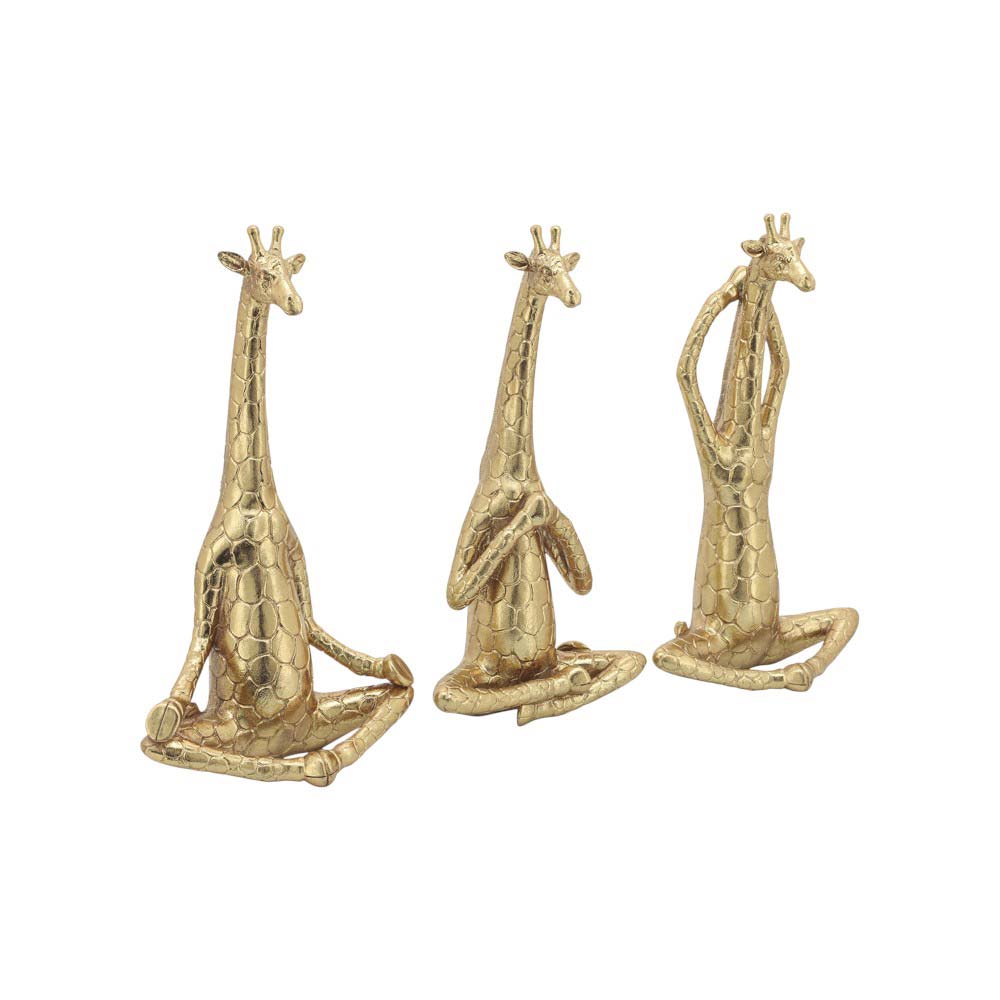 Set x3 Jirafas haciendo yoga de poliresina dorada 30CM