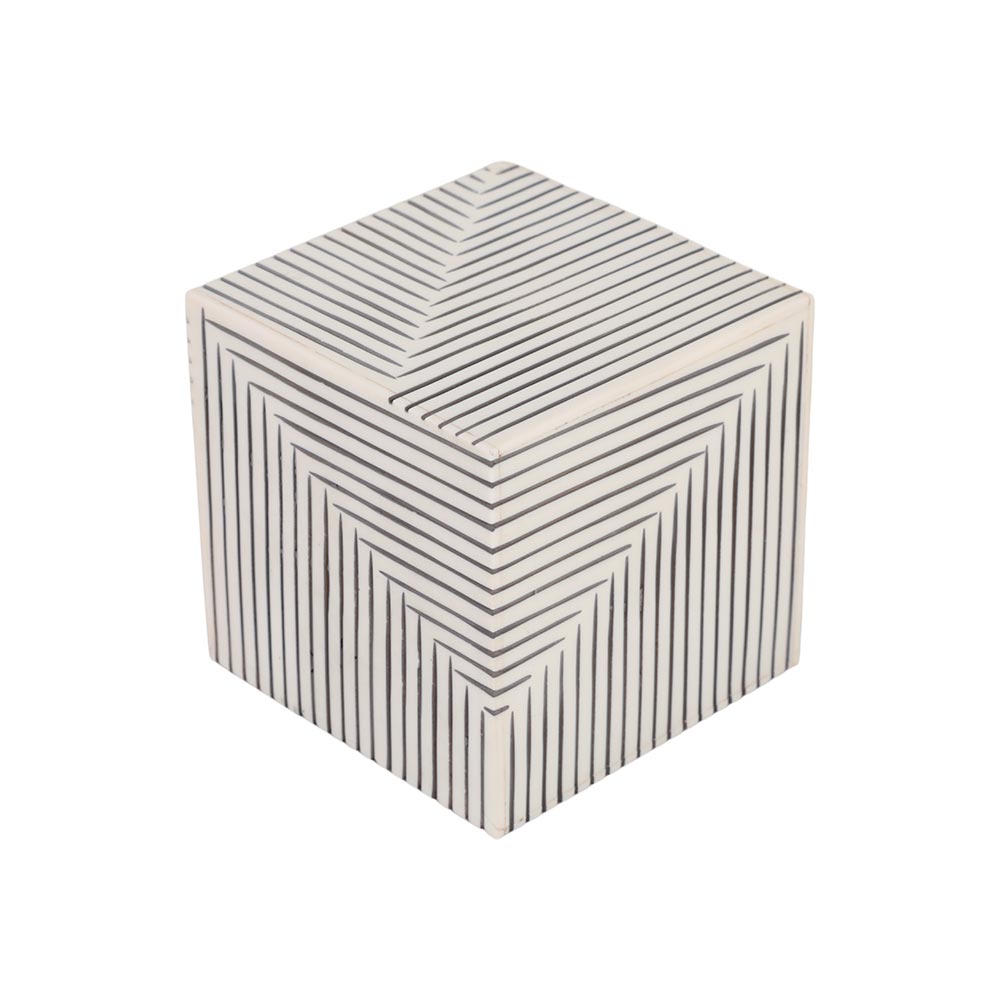 Cubo de resina diseño de rayas blanco/negro 10cm