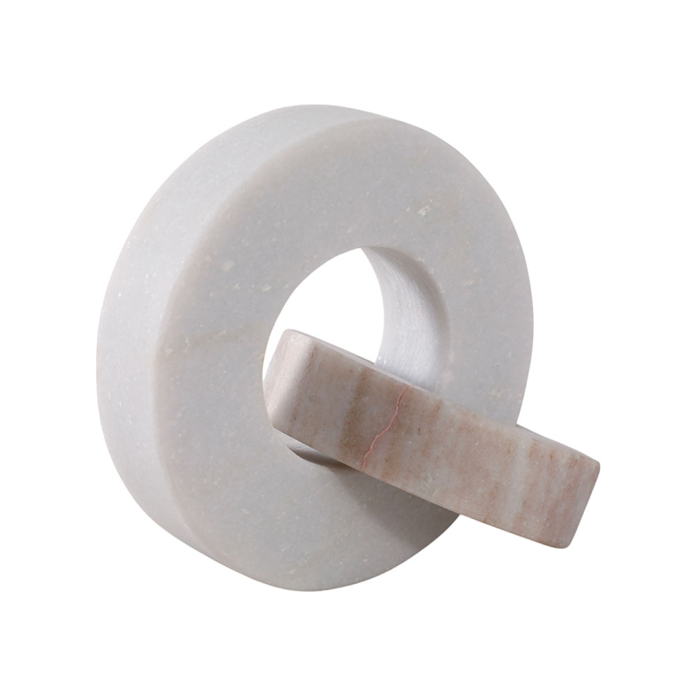 Adorno anillo doble de mármol blanco/beige