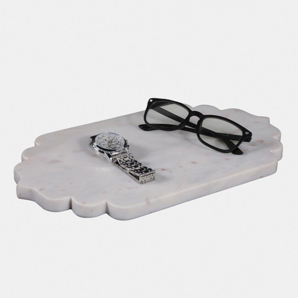 Bandeja decorativa 36x20cm de mármol blanco