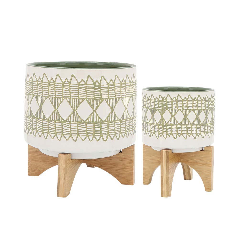 Set x2 maceteros diseño azteca blanco/camel