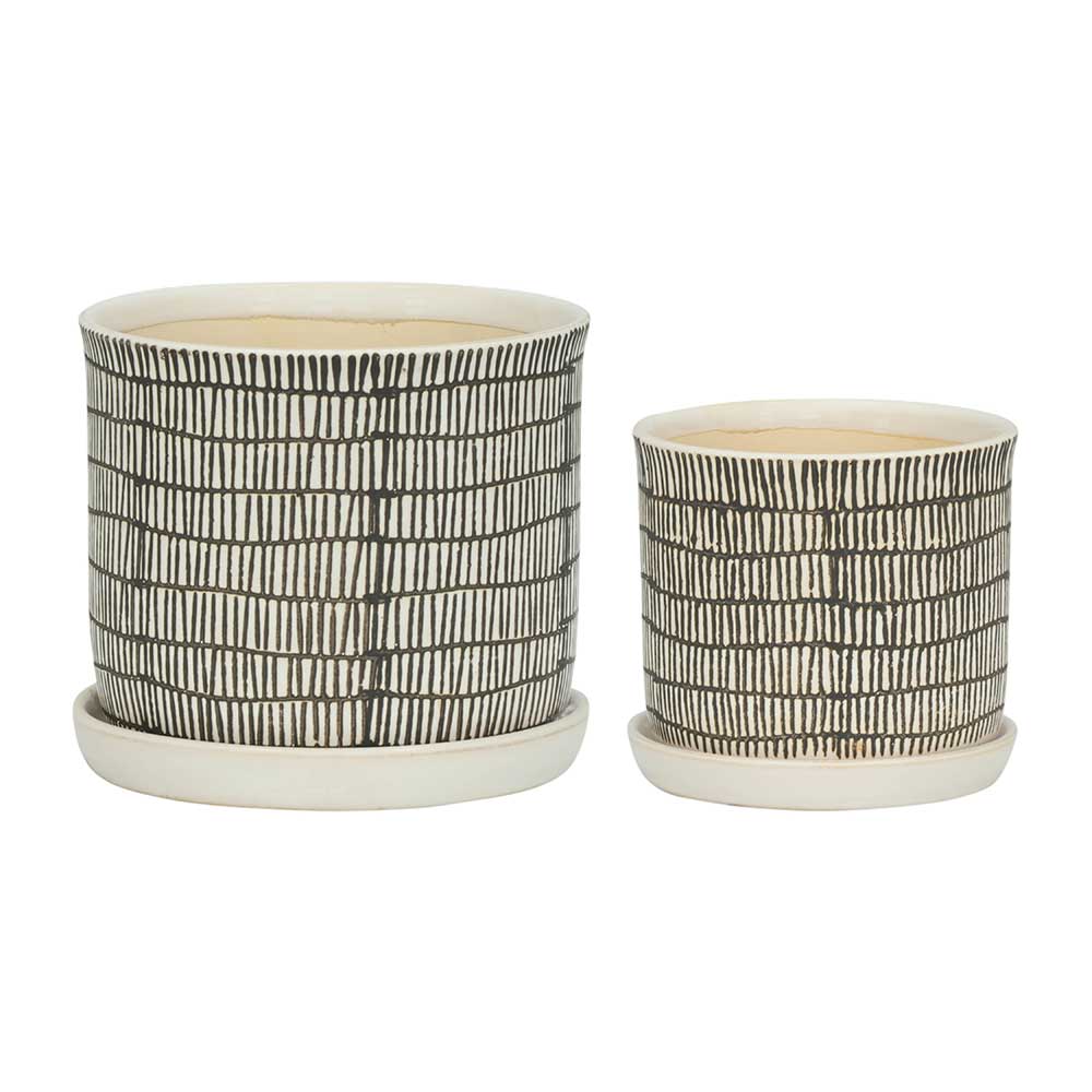 Set x2 maceteros diseño lineal + platillo beige