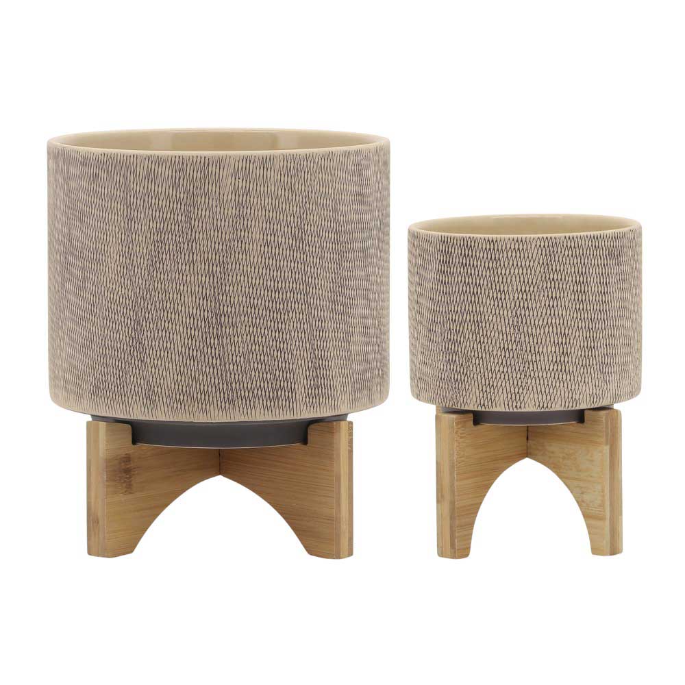 Set x2 maceteros diseño de malla color taupe