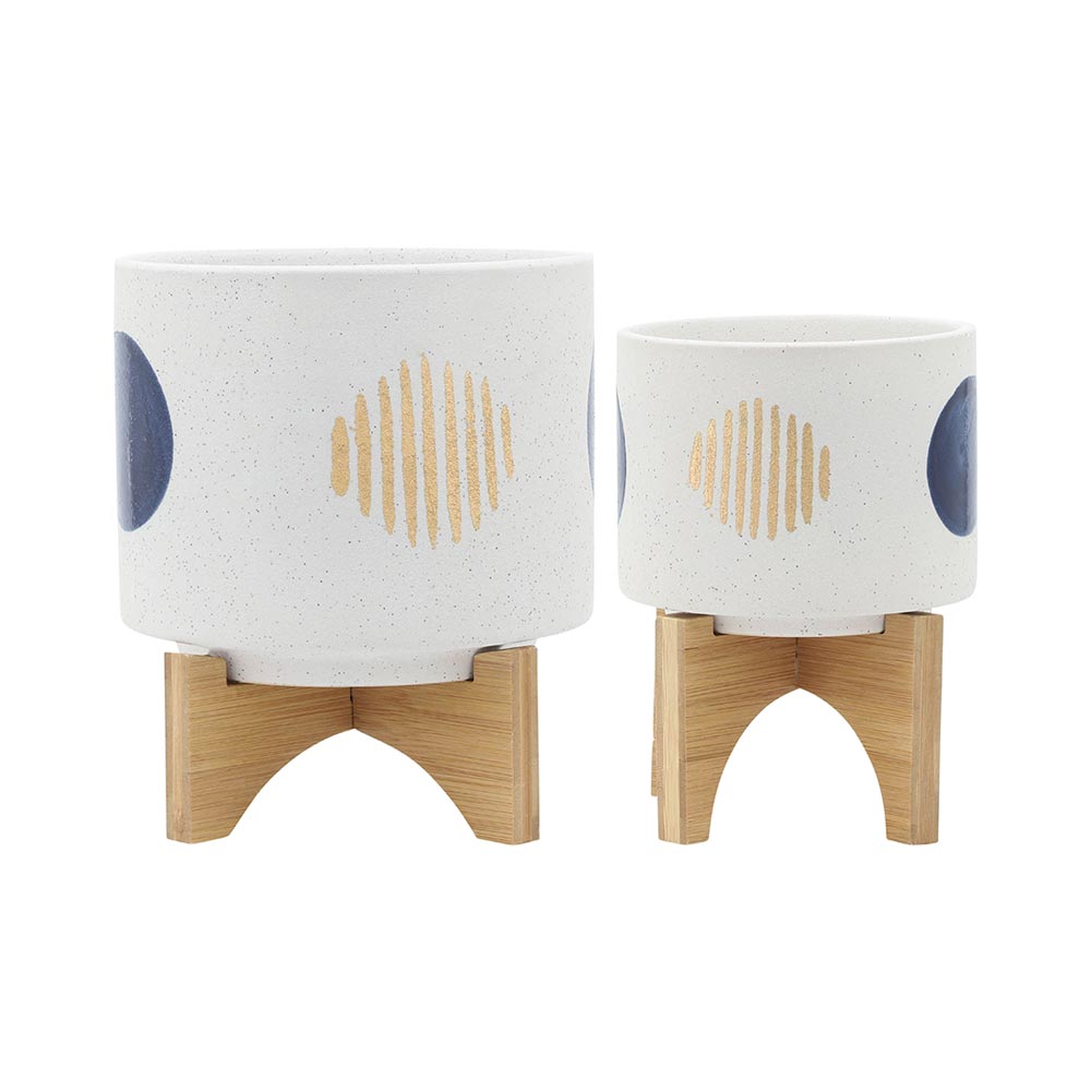 Set x2 portamacetas diseño de circulos blanco/azul/dorado