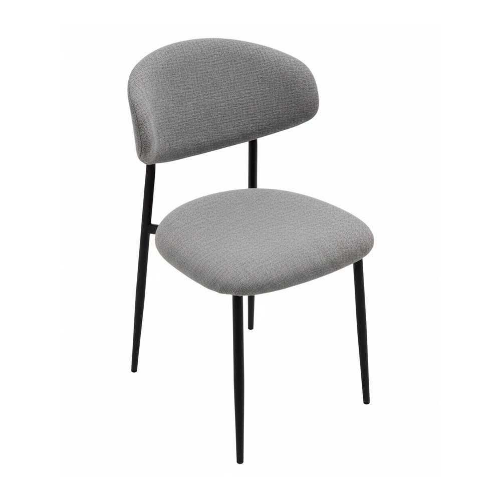 Silla de comedor Kalu de tela beige y patas de metal negro
