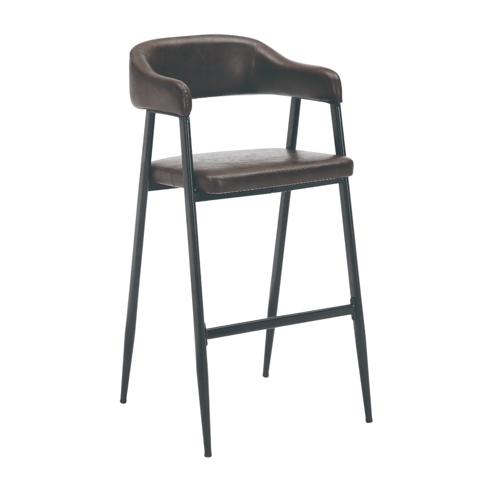 Taburete con respaldar y brazos Thor tapiz tipo piel café