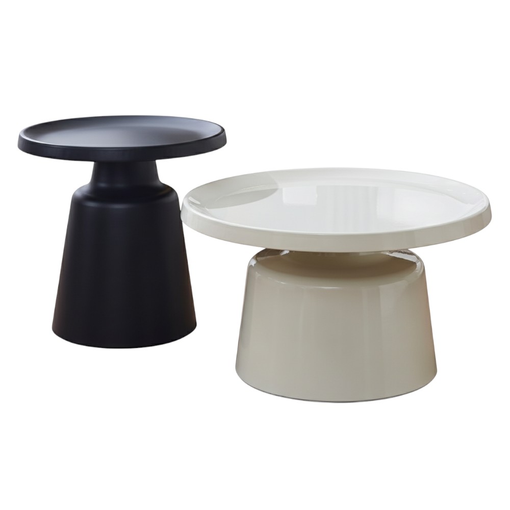 Set x2 mesas de centro Bonny top-base metálicas blanco/negro