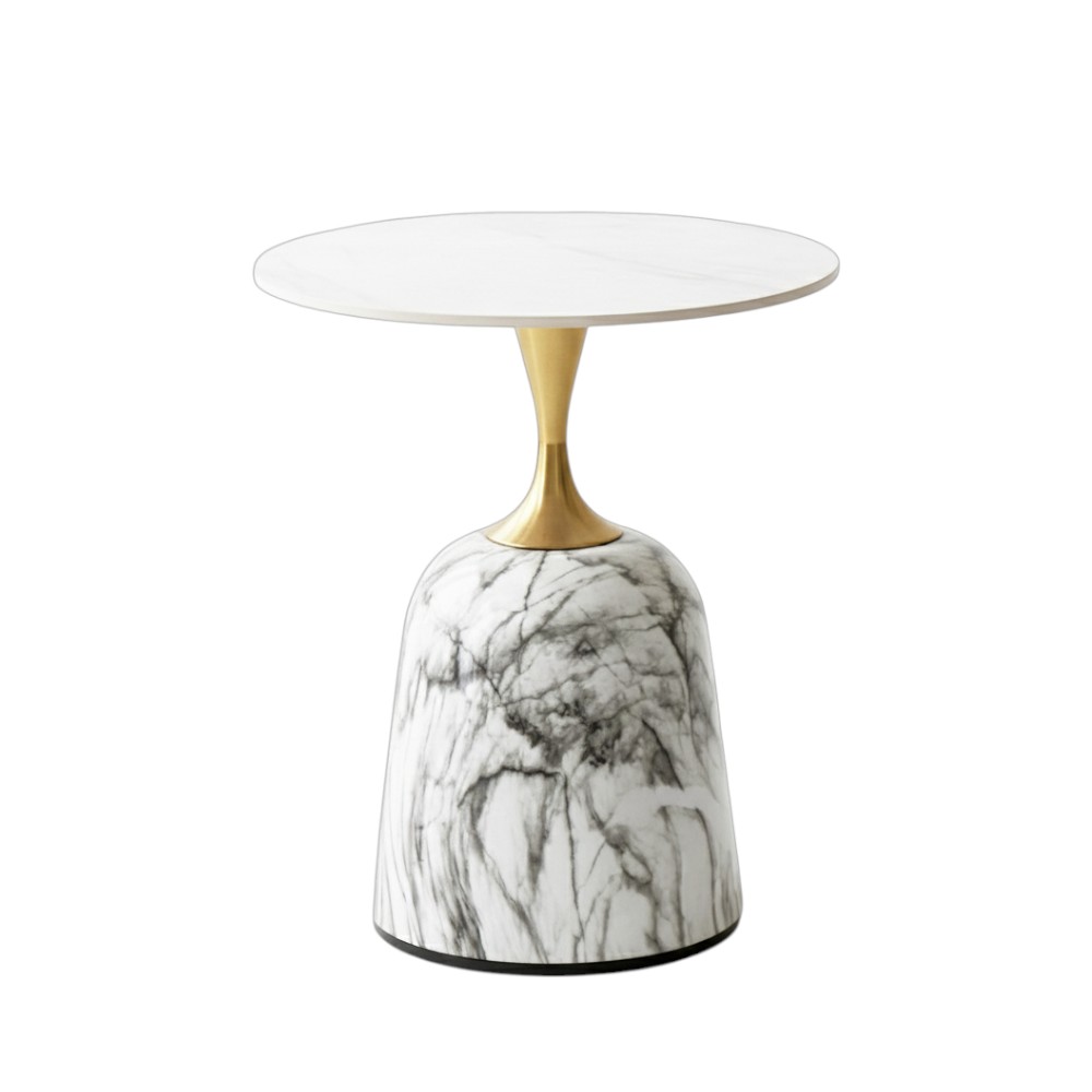 Mesa auxiliar Clarys base piedra sinterizada gris/blanca