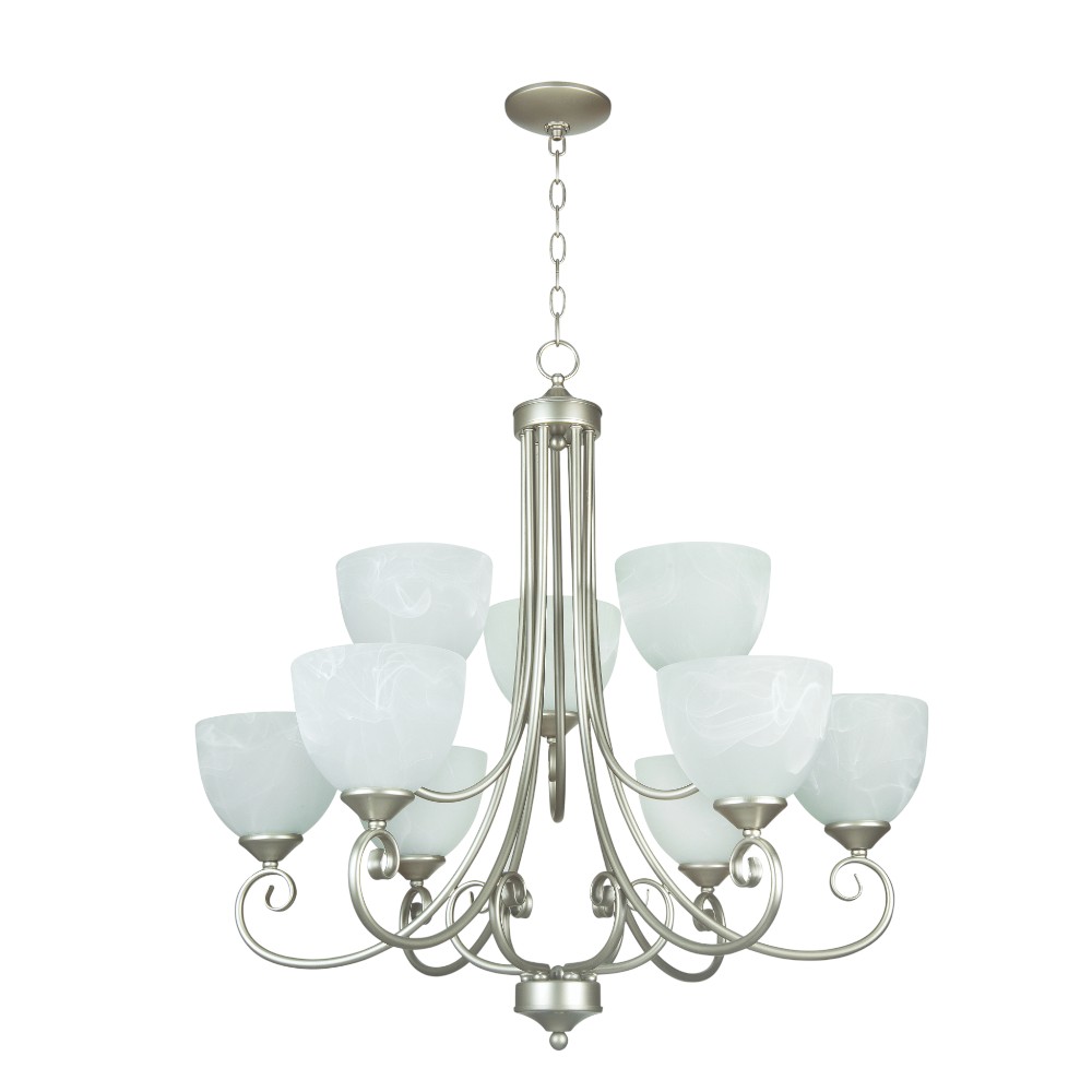 Chandelier Bruke 9XE27 de metal niquel satinado
