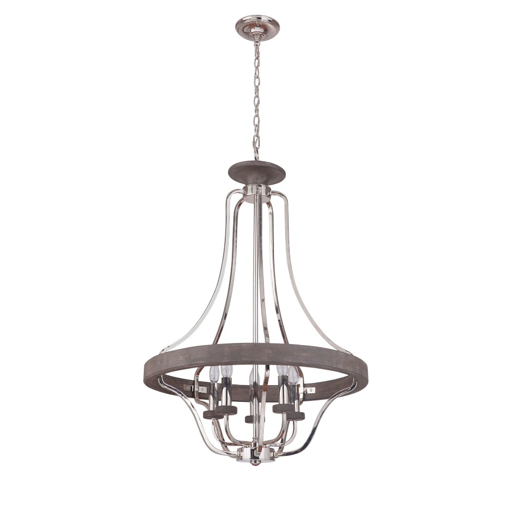 Lámpara colgante Ramona 5XE12 de metal niquel/wood