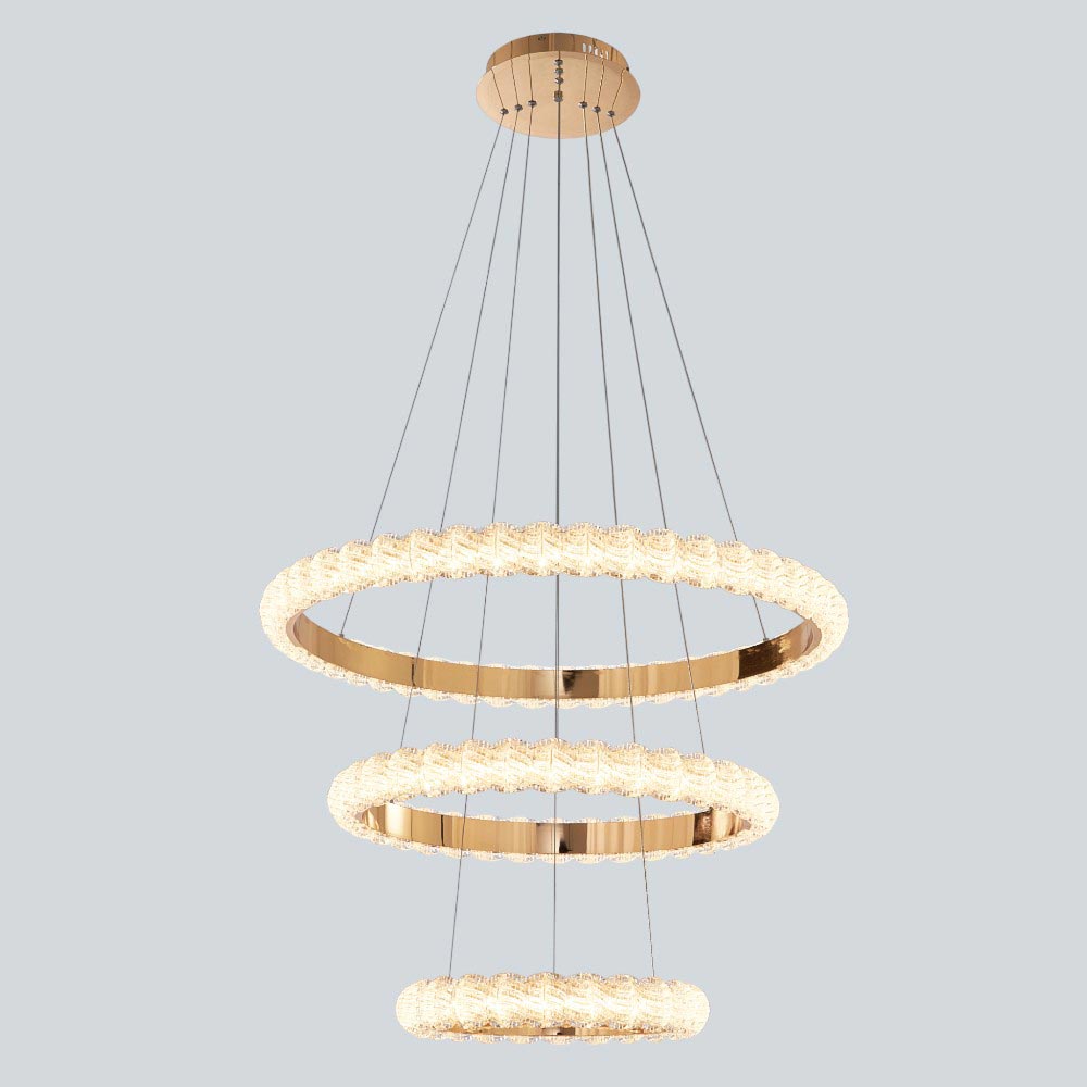Lámpara LED colgante Camil dorado 3 aros luz cálida 80W