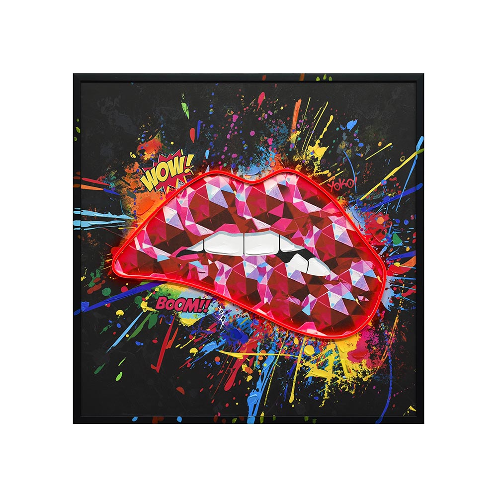 Cuadro 83x83 Lips multicolor + luz led