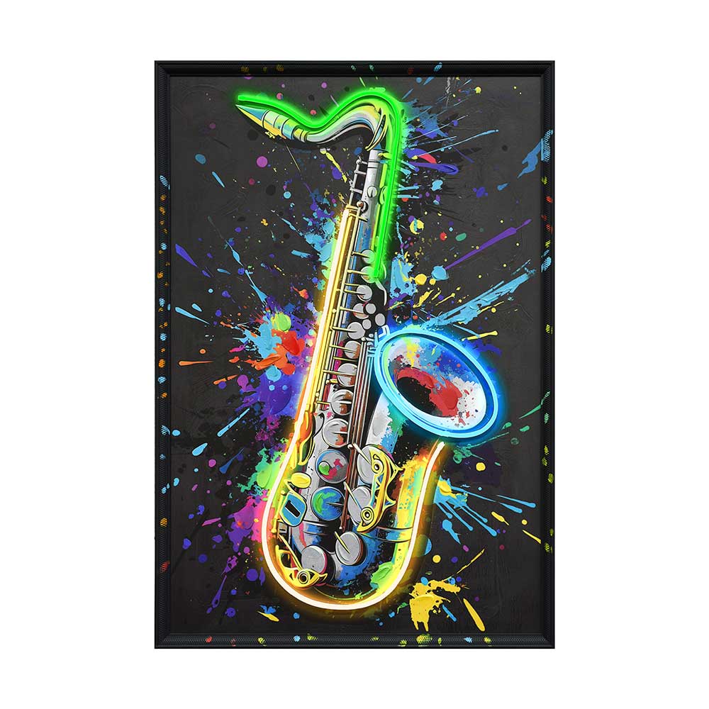 Cuadro 83x83 Saxofón multicolor + luz led