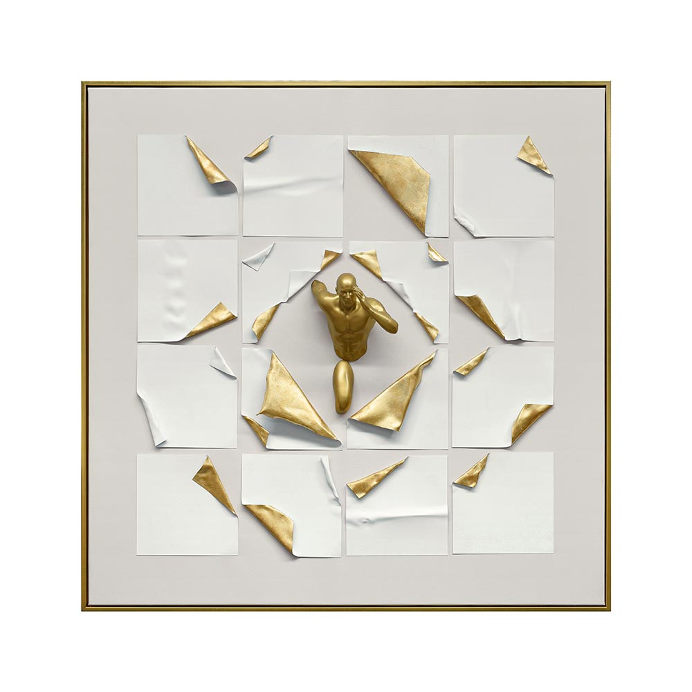 Cuadro 100x100 Run Man blanco/dorado 100% handpaint