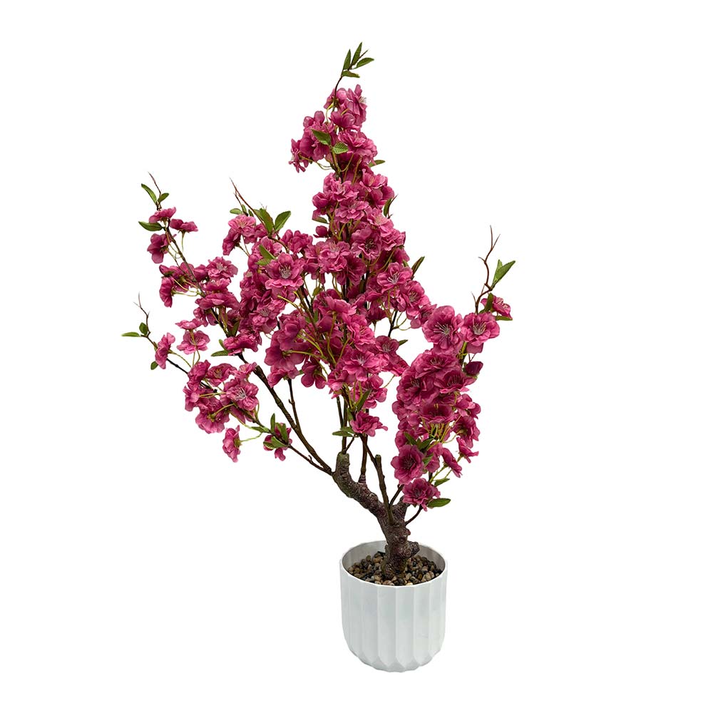 Árbol de cerezo artificial rosa con macetero