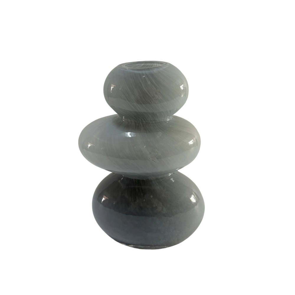 Florero de vidrio con curvas color gris 20cm