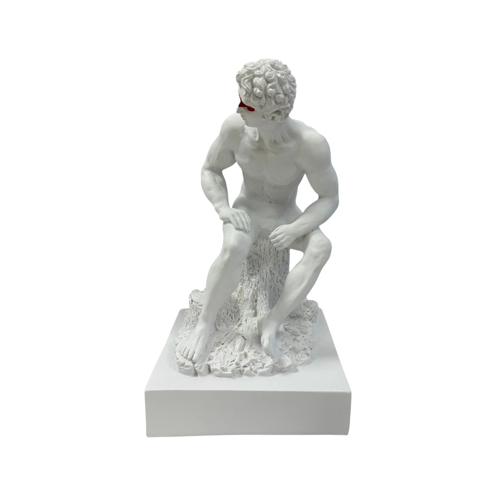 Figura de Hombre Griego sentado de resina blanca 30cm