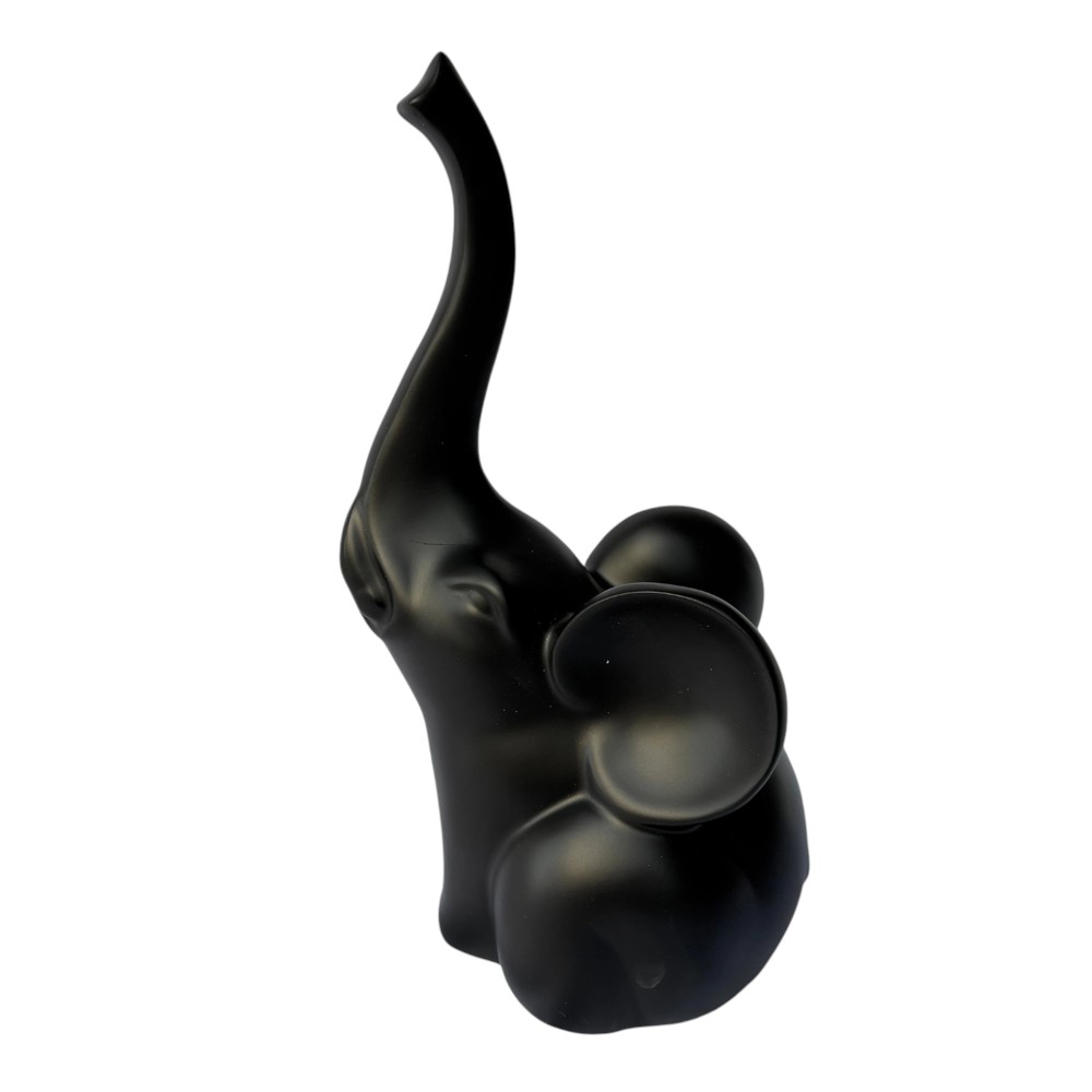 Figura Elefante sentado de resina color negro 25cm