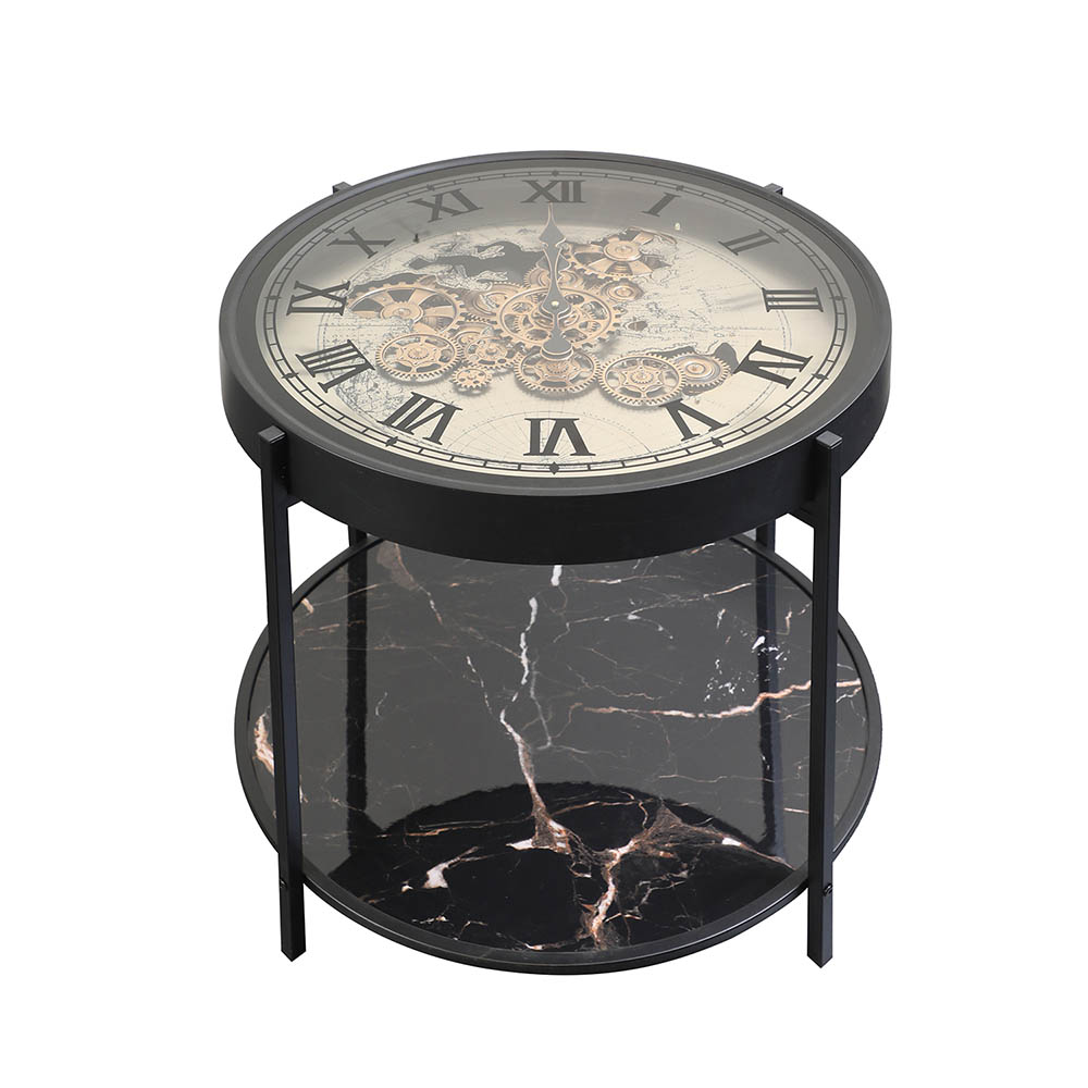 Mesa auxiliar redonda Moric top reloj vintage black