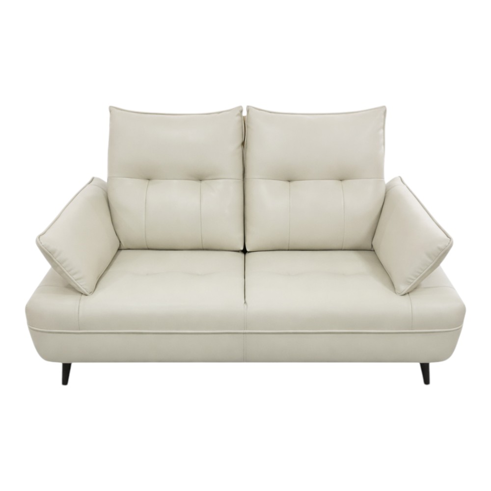 Sofá Marcel 2 puestos tipo cuero beige elevación de brazos