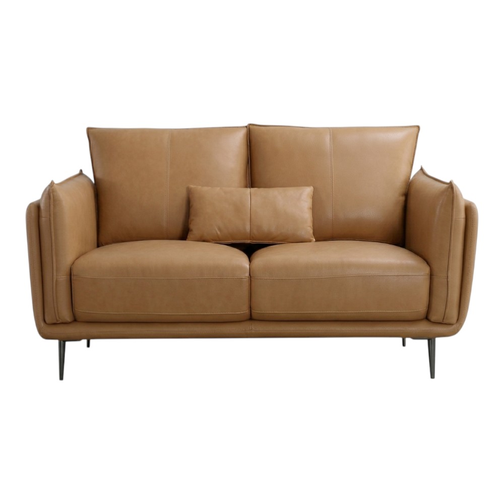 Sofá Dante 2 puestos tapiz mix cuero café