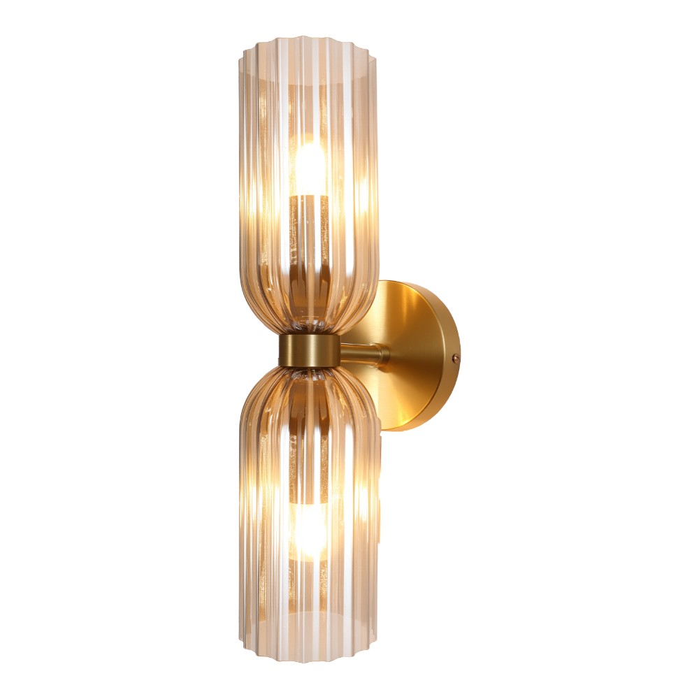 Aplique de pared 2xE14 Dorian cobre y vidrio ámbar