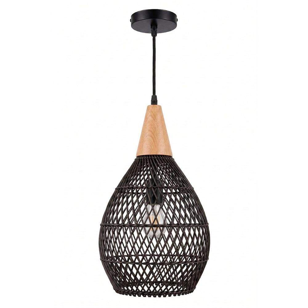 Lámpara colgante E27 Serena ratán negro