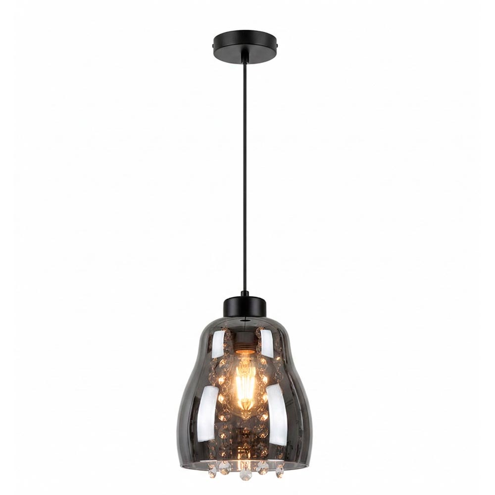 Lámpara colgante Nara E27 negro vidrio smoke