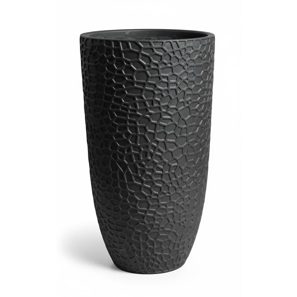 Macetero Rock de fibra mineral gris tipo escama 70cm