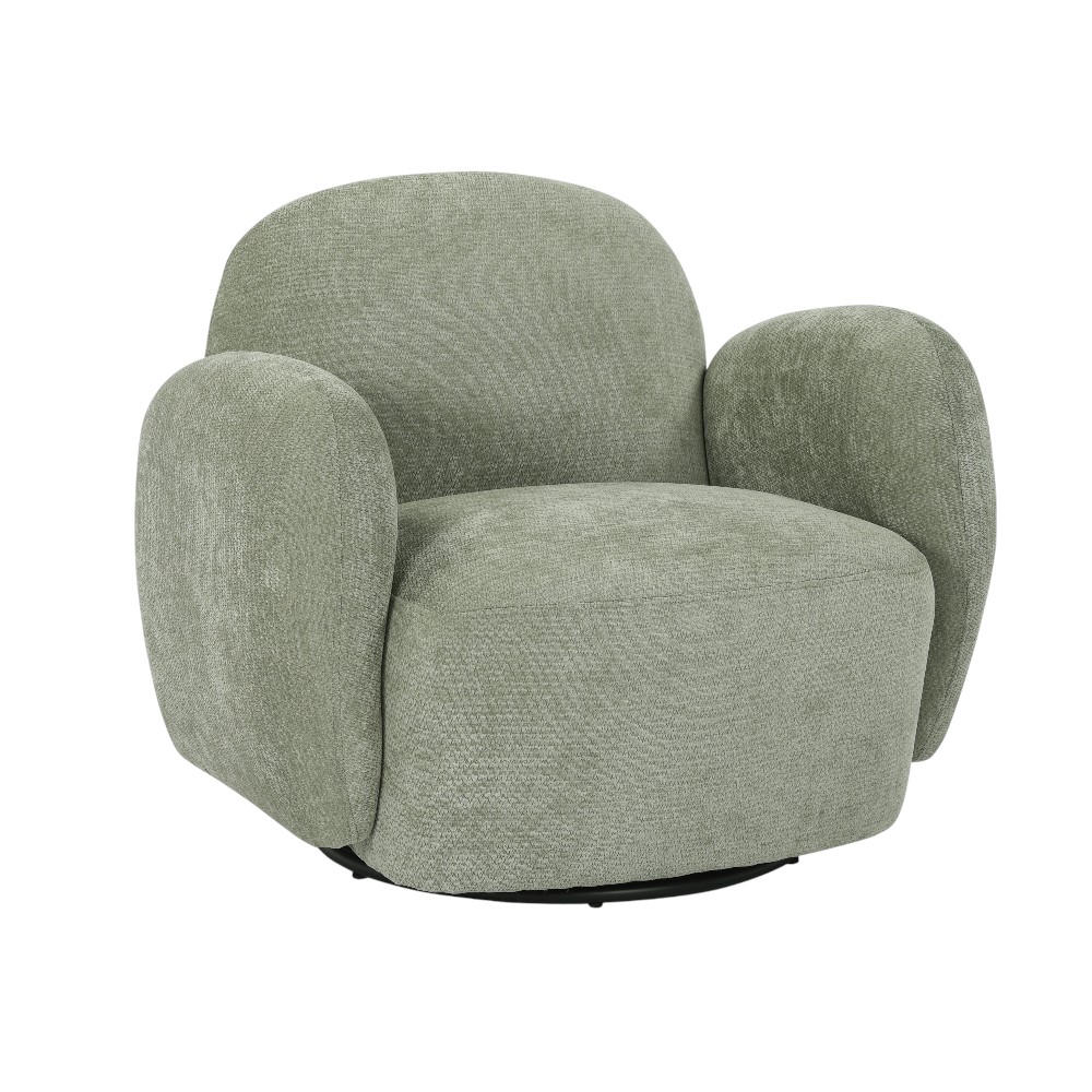 Butaca giratoria con brazos Susan de tapiz verde grisaceo