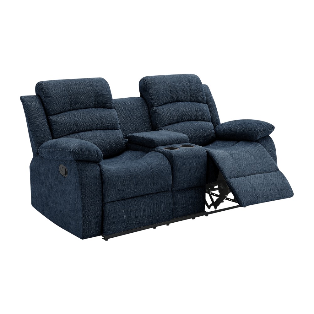 Reclinable manual doble c/consola Maura tapiz azul
