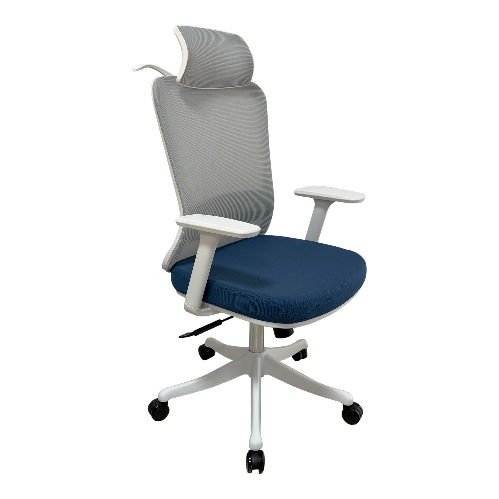 Silla escritorio giratoria c/ruedas reposacabeza gris/azul