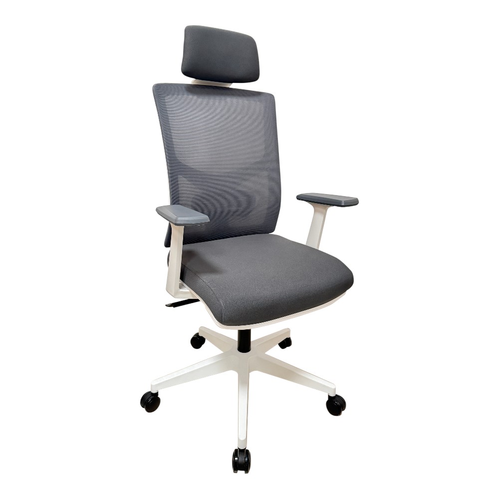 Silla escritorio giratoria c/ruedas reposacabeza blanco/gris