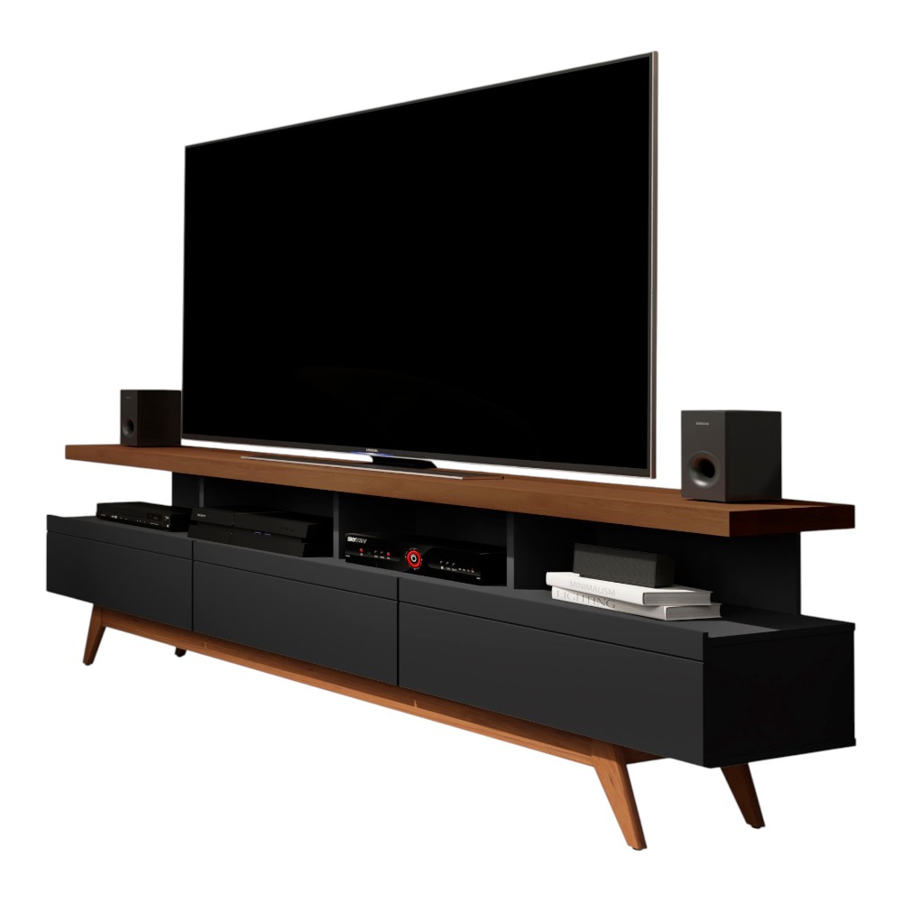 Rack para TV 70" Kai negro/freijó con 3 cajones