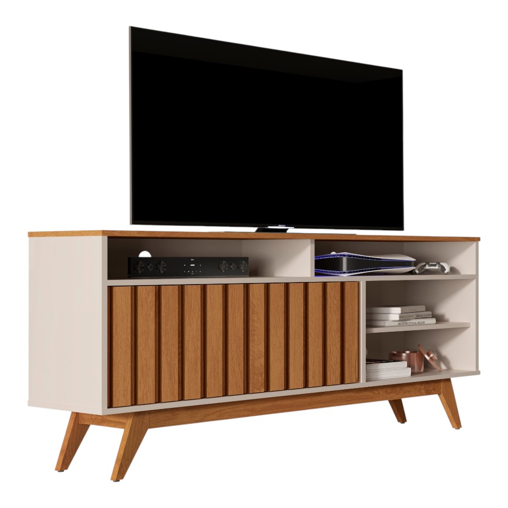 Rack para TV 50" Dan off white/freijó con repisa + 2 puertas