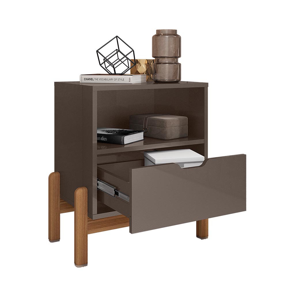 Mesa de noche Amara gris con cajón